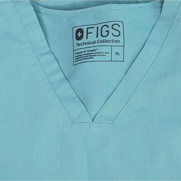 FIGS Technical Collection Scrub Top, Teal Aqua V-Neck, Size XL - Picture 2 of 5